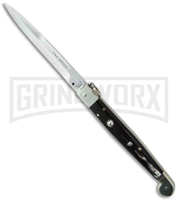 A.G.A. Campolin 12" Brazil Horn Sicilian Ring Pull Automatic Knife - Bayonet 3 A.G.A. Campolin 12" Brazil Horn Sicilian Ring Pull Automatic Knife - Bayonet