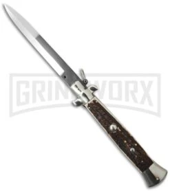 A.G.A. Campolin 15" Italian Stiletto Stag / Ring Pull Automatic Knife - Bayo