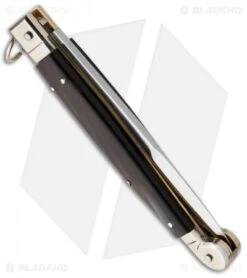 AGA Campolin 9" Sicilian Ring Pull Automatic Knife Stag Horn (4.1" Satin) -Aga Campolin 9in sicilian ring pull dark horn side