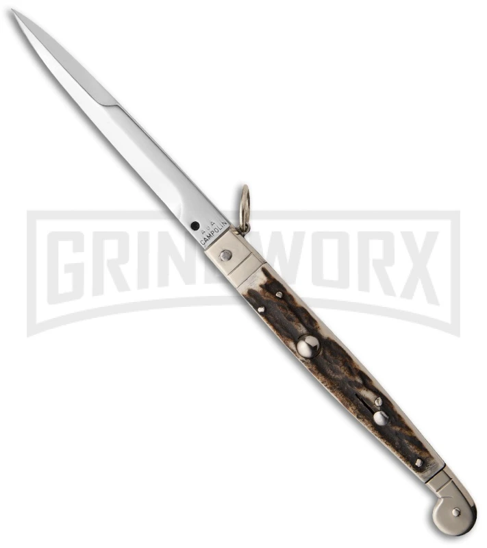 A.G.A. Campolin 9" Sicilian Ring Pull Stag Horn Automatic Knife - Bayonet 3 A.G.A. Campolin 9" Sicilian Ring Pull Stag Horn Automatic Knife - Bayonet