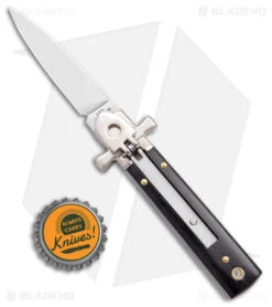 AGA 6" Lever Lock Automatic Italian Knife Ebony W/Cross Bolsters (2.5" Polish) 9 AGA 6" Lever Lock Automatic Italian Knife Ebony W/Cross Bolsters (2.5" Polish) -Aga Campolin AGA 6in LL Ebony Wood Auto Cross Bolsters Satin BHQ 177247 jr bottlecap
