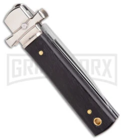 AGA 6" Lever Lock Ebony Wood Automatic Knife W/Cross Bolsters - Polish Plain -Aga Campolin AGA 6in LL Ebony Wood Auto Cross Bolsters Satin BHQ 177247 jr side large