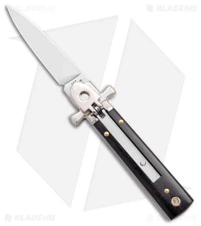 AGA 6" Lever Lock Automatic Italian Knife Ebony W/Cross Bolsters (2.5" Polish) 3 AGA 6" Lever Lock Automatic Italian Knife Ebony W/Cross Bolsters (2.5" Polish)