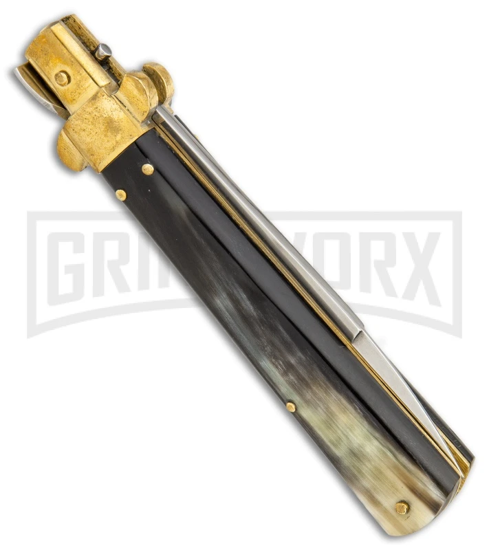 AGA Campolin 10" Brass/Dark Horn Italian Frosolone Automatic Knife - Bayonet 4 AGA Campolin 10" Brass/Dark Horn Italian Frosolone Automatic Knife - Bayonet - Image 2