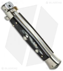 AGA Campolin 10" Italian Stiletto Picklock Automatic Brazil Horn (4.5" Kris) 6 AGA Campolin 10" Italian Stiletto Picklock Automatic Brazil Horn (4.5" Kris) -Aga Campolin AGA Campolin 10in Stiletto Brazilian Horn Satin Kriss BP 19131 jr spine