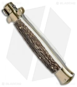 AGA Campolin 10" Italian Stiletto Picklock Automatic Brass/Stag (4.5" Kriss) 7 AGA Campolin 10" Italian Stiletto Picklock Automatic Brass/Stag (4.5" Kriss) -Aga Campolin AGA Campolin 10in Stiletto Stag Horn Kriss BP 19125 jr side