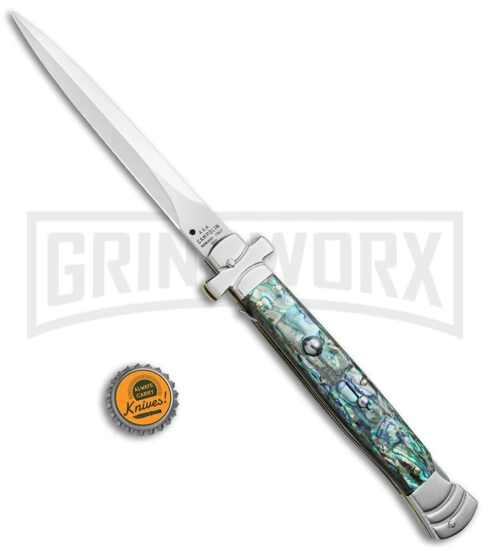 AGA Campolin 11" Maltese Cross Abalone Automatic Knife - Dagger Satin Plain 6 AGA Campolin 11" Maltese Cross Abalone Automatic Knife - Dagger Satin Plain - Image 4
