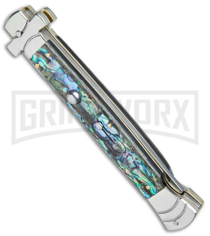 AGA Campolin 11" Maltese Cross Abalone Automatic Knife - Dagger Satin Plain 4 AGA Campolin 11" Maltese Cross Abalone Automatic Knife - Dagger Satin Plain - Image 2
