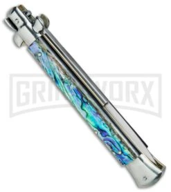 AGA Campolin 11" 2017 Italian Picklock Abalone Automatic Knife - Bayonet -Aga Campolin AGA Campolin 11in Picklock Italian Stiletto Abalone Satin BHQ 78223 jr side large