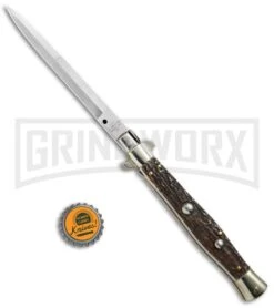 AGA Campolin 11" Italian Picklock Stag Horn Automatic Knife - Bayonet 2018 -Aga Campolin AGA Campolin 11in picklock Stilletto Stag Horn BHQ 67468 jr bottlecap 2 large