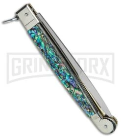 A.G.A. Campolin 9" Abalone Sicilian Ring Pull Automatic Knife - Bayonet -Aga Campolin AGA Campolin 12in Sicilian Lever Lock Ring Pull Abalone Bayonet BP 27798 jr side large
