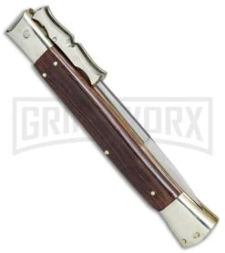 AGA Campolin 13" Stiletto Bat Swinguard Cocobolo Automatic Knife - Bayo -Aga Campolin AGA Campolin 13in Bat Swinguard Auto Cocobolo Satin Bayo BHQ 77552 jr side large