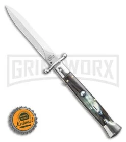 AGA Campolin 9" Stiletto Swinguard Brazilian Horn Automatic Knife - Dagger 9 AGA Campolin 9" Stiletto Swinguard Brazilian Horn Automatic Knife - Dagger -Aga Campolin AGA Campolin 9 Swinguard Automatic Knife Brazilian Horn 5.75 Satin Dagger BHQ 121424 LS Bottlecap large