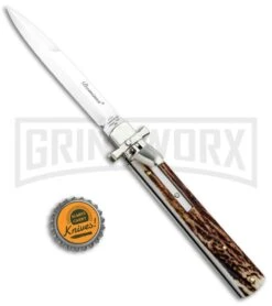 A.G.A. Campolin 9" Dominus Stag Leverlock Automatic Knife - Satin 9 A.G.A. Campolin 9" Dominus Stag Leverlock Automatic Knife - Satin -Aga Campolin AGA Campolin 9in Dominus LL Auto Stag Satin GO DOM23 HB BHQ 97992 jr bottlecap large