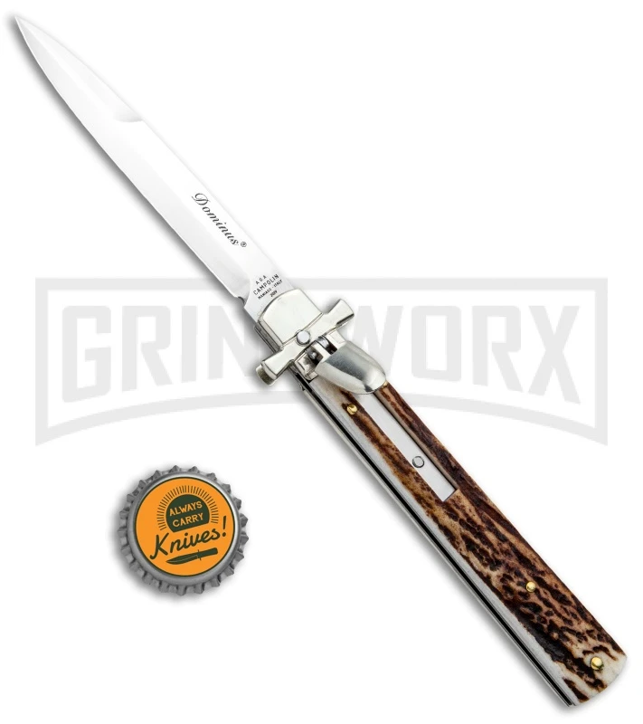A.G.A. Campolin 9" Dominus Stag Leverlock Automatic Knife - Satin 6 A.G.A. Campolin 9" Dominus Stag Leverlock Automatic Knife - Satin - Image 4