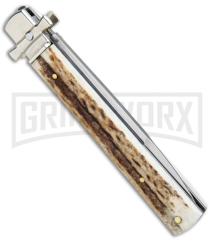 A.G.A. Campolin 9" Dominus Stag Leverlock Automatic Knife - Satin 5 A.G.A. Campolin 9" Dominus Stag Leverlock Automatic Knife - Satin - Image 3