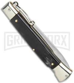 AGA Campolin 9" Italian Stiletto Swinguard Dark Horn Automatic Knife - Bayonet 8 AGA Campolin 9" Italian Stiletto Swinguard Dark Horn Automatic Knife - Bayonet -Aga Campolin AGA Campolin 9in Italian Stiletto Dark Horn Auto Bayo GX 11091 jr side large