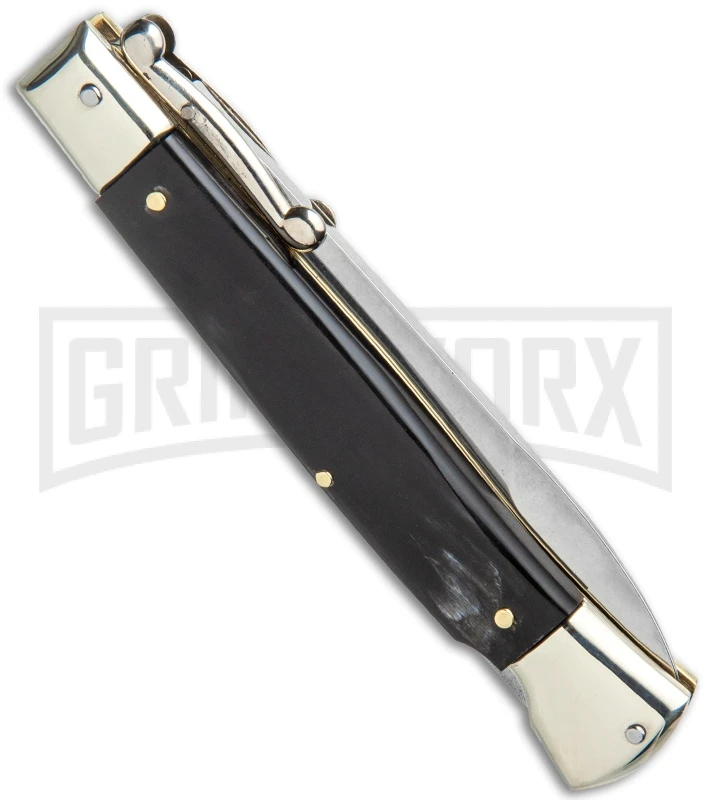 AGA Campolin 9" Italian Stiletto Swinguard Dark Horn Automatic Knife - Bayonet 5 AGA Campolin 9" Italian Stiletto Swinguard Dark Horn Automatic Knife - Bayonet - Image 3