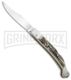 AGA Campolin Sahara Stag Italian Stiletto Automatic Knife - Mirror Plain