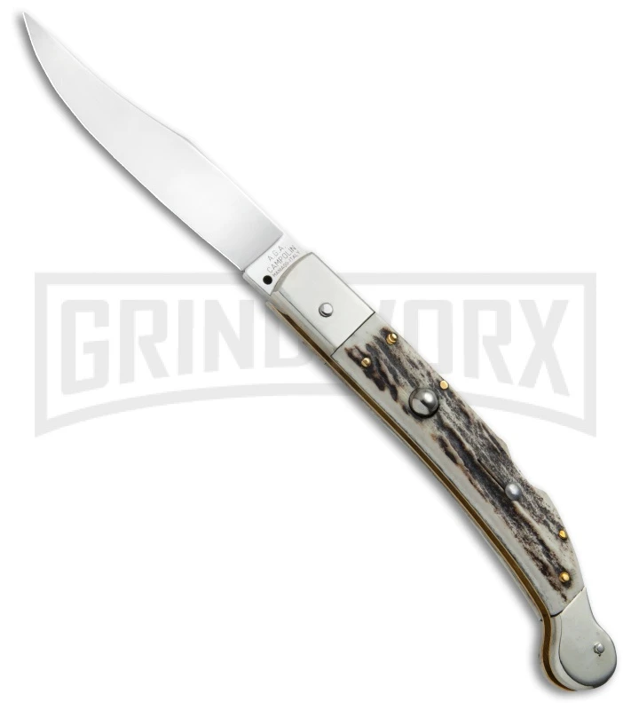 AGA Campolin Sahara Stag Italian Stiletto Automatic Knife - Mirror Plain 3 AGA Campolin Sahara Stag Italian Stiletto Automatic Knife - Mirror Plain