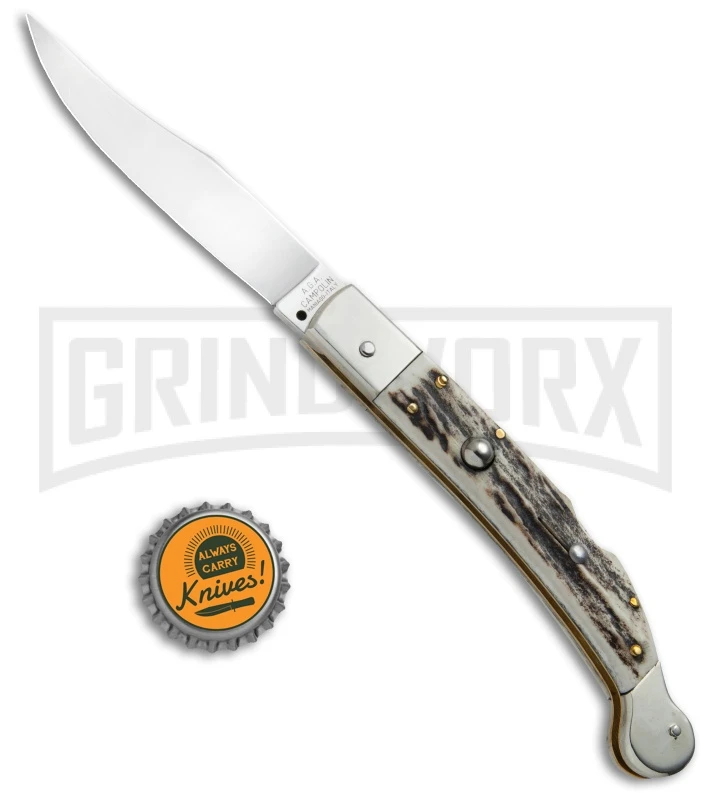 AGA Campolin Sahara Stag Italian Stiletto Automatic Knife - Mirror Plain 6 AGA Campolin Sahara Stag Italian Stiletto Automatic Knife - Mirror Plain - Image 4