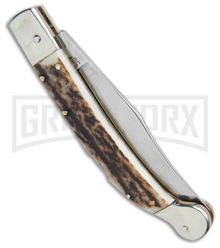 AGA Campolin Sahara Stag Italian Stiletto Automatic Knife - Mirror Plain 5 AGA Campolin Sahara Stag Italian Stiletto Automatic Knife - Mirror Plain - Image 3