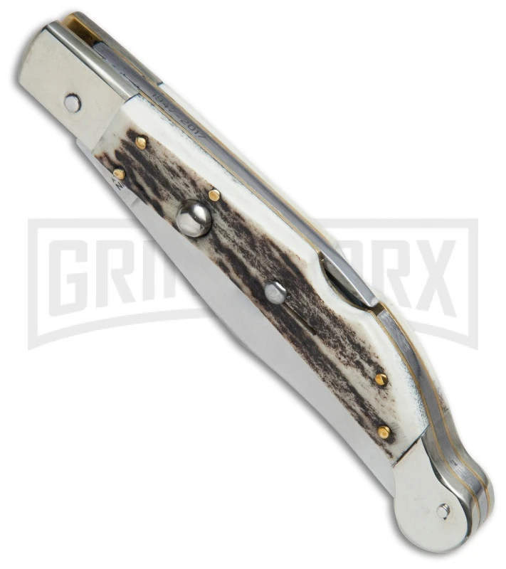 AGA Campolin Sahara Stag Italian Stiletto Automatic Knife - Mirror Plain 4 AGA Campolin Sahara Stag Italian Stiletto Automatic Knife - Mirror Plain - Image 2