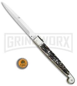A.G.A. Campolin 12" Brazilian Stag Sicilian Picklock Automatic Knife - Bayonet -Aga Campolin AGA Campolin Brazilian Stag Sicilian Picklock Bayo BP 16455 jr bottlecap large