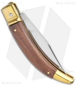 AGA Campolin Diana Lever Lock Automatic Brass Wood Knife (3.75" Satin) -Aga Campolin AGA Campolin Diana LL Auto Brass Wood Satin BHQ 135444 jr side