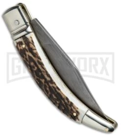 AGA Campolin Diana Stag Horn Lever Lock Automatic Knife - Damascus -Aga Campolin AGA Campolin Diana LL Damascus Stag Horn BHQ 67441 jr side large