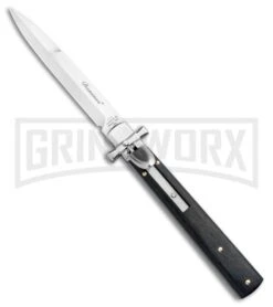 AGA Campolin Dominius Ebony Leverlock Automatic Knife - Bayonet Satin Plain