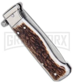 AGA Campolin Piccolo Stag Italian Automatic Knife - Satin Plain -Aga Campolin AGA Campolin Piccolo Italian Stiletto Auto Stag Satin BHQ 94619 jr side large
