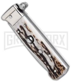 AGA Campolin Piccolo Stag Italian Automatic Knife - Satin Plain -Aga Campolin AGA Campolin Piccolo Italian Stiletto Auto Stag Satin BHQ 94619 jr spine large
