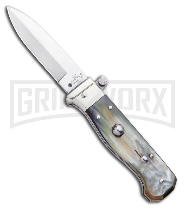 AGA Campolin Piccolo Brazilian Horn Italian Automatic Knife - Satin Plain 3 AGA Campolin Piccolo Brazilian Horn Italian Automatic Knife - Satin Plain