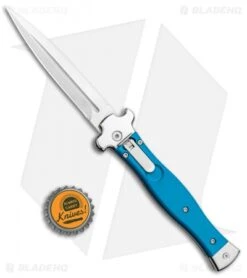 AGA Campolin Zero Dagger Leverlock Automatic Knife Blue G-10 (3.75" Satin) -Aga Campolin AGA Campolin Zero Dagger LL Auto Blue G 10 Satin BHQ 117112 jr bottlecap