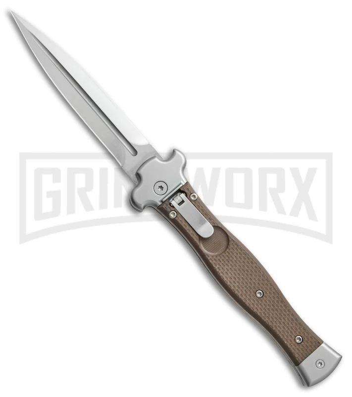 AGA Campolin Zero Brown G-10 Leverlock Automatic Knife - Dagger Satin Plain 3 AGA Campolin Zero Brown G-10 Leverlock Automatic Knife - Dagger Satin Plain