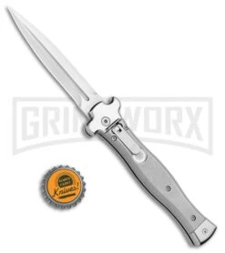 AGA Campolin Zero Gray Aluminum Leverlock Auto Knife - Dagger Tumbled -Aga Campolin AGA Campolin Zero Gray Aluminum LL Dagger Tumbled AGA01ALP D BHQ 99915 jr bottlecap large