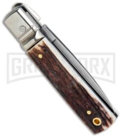 AGA 6" Mini Classic Lever Lock Stag Automatic Knife - Satin Plain 8 AGA 6" Mini Classic Lever Lock Stag Automatic Knife - Satin Plain -Aga Campolin AGA Classic 6in LL Auto Italian Stag Satin GX 36958 jr side large