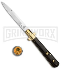 AGA Campolin 11" Frosolone Ebony/Brass Stiletto Automatic Knife - Bayonet -Aga Campolin AGA Frosolone Ebony Brass 11in Bayo BP 29295 jr bottlecap large