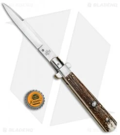 AGA Campolin 11" Frosolone Bayonet Stiletto Automatic Knife Stag (5" Satin) -Aga Campolin AGA Frosolone Stag Nickel 11in Bayo BP 29296 jr bottlecap