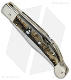 AGA Campolin 9" Sahara Italian Stiletto Automatic Knife Ram Horn (3.8" Mirror) -Aga Campolin Aga Campolin 9in Sahara Italian Stiletto Auto Ram Horn Mirror BHQ 90703 jr spine