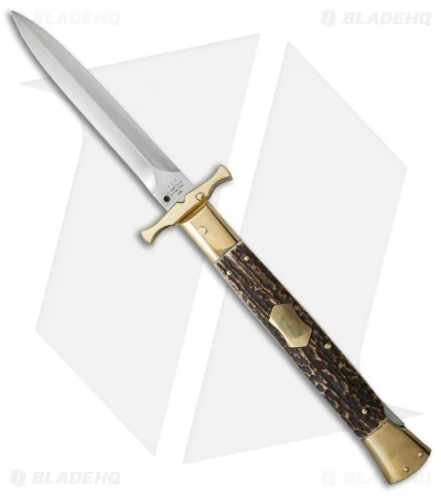 AGA Campolin 13" Bat Swinguard Automatic Knife Brass/Stag Horn (5.75" Dagger) 3 AGA Campolin 13" Bat Swinguard Automatic Knife Brass/Stag Horn (5.75" Dagger)