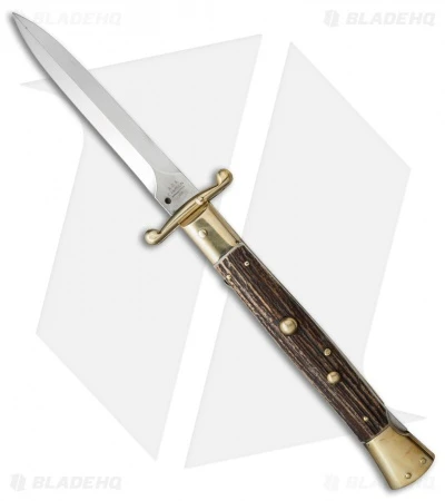 AGA Campolin 13" Swinguard Automatic Knife Brass/Stag Horn (5.75" Satin Dagger) 3 AGA Campolin 13" Swinguard Automatic Knife Brass/Stag Horn (5.75" Satin Dagger)