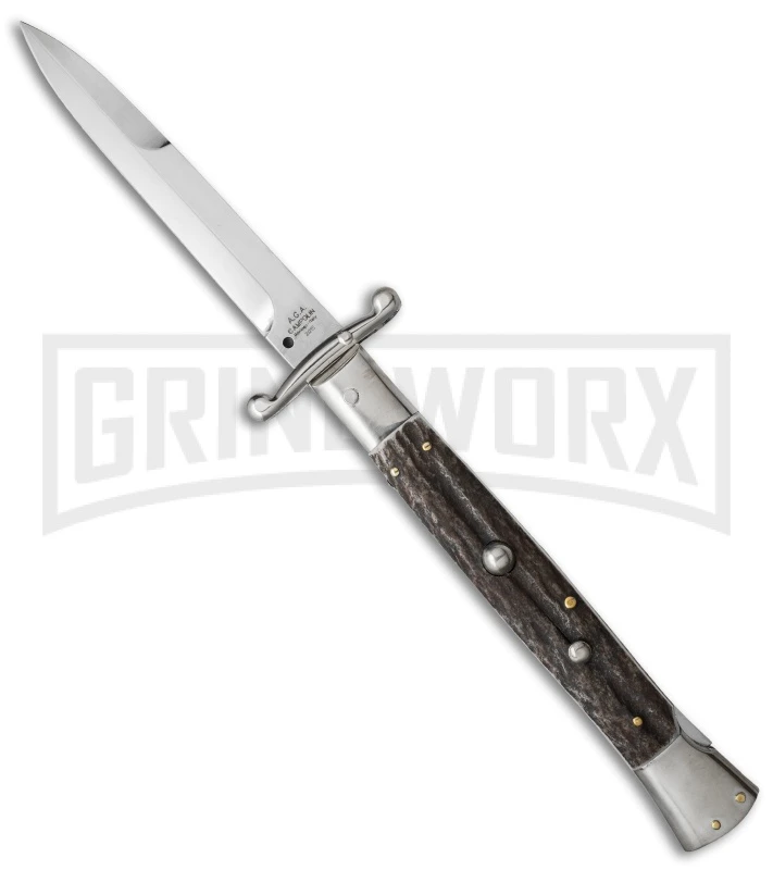 AGA Campolin 13" Stiletto Swinguard Stag Auto Knife - Bayonet 3 AGA Campolin 13" Stiletto Swinguard Stag Auto Knife - Bayonet