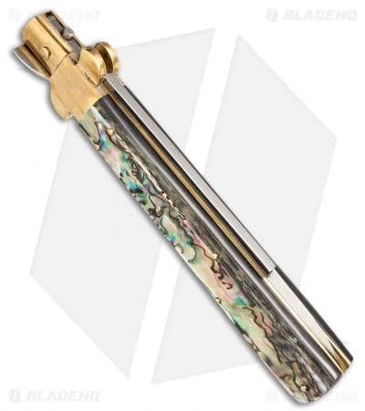 AGA Campolin 13" Italian Frosolone Automatic Knife Brass/Abalone (Bayonet) 4 AGA Campolin 13" Italian Frosolone Automatic Knife Brass/Abalone (Bayonet) - Image 2