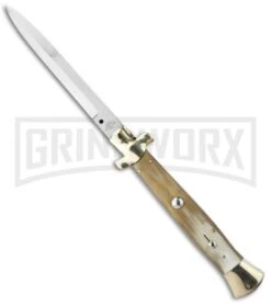 A.G.A. Campolin 15" Italian Stiletto Honey Horn Automatic Knife - Bayonet