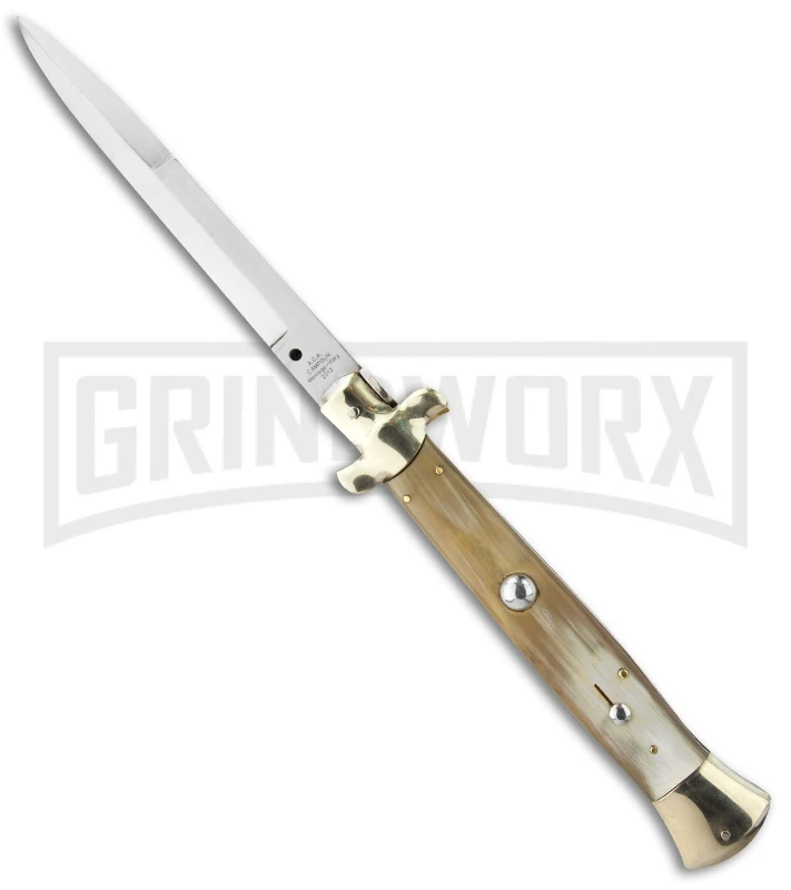 A.G.A. Campolin 15" Italian Stiletto Honey Horn Automatic Knife - Bayonet 3 A.G.A. Campolin 15" Italian Stiletto Honey Horn Automatic Knife - Bayonet