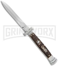 A.G.A. Campolin 9" Maltese Cross Stiletto Stag Automatic Knife - Dagger