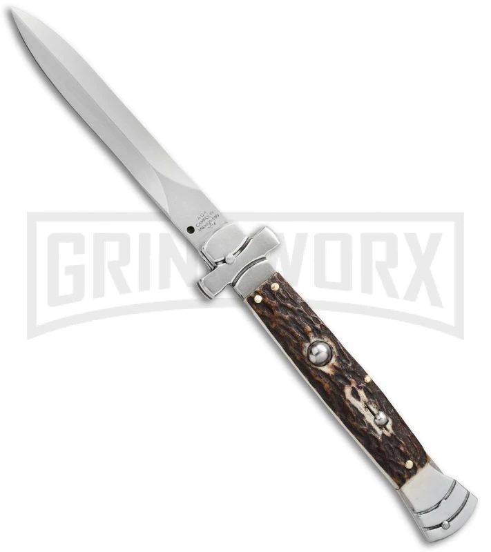 A.G.A. Campolin 9" Maltese Cross Stiletto Stag Automatic Knife - Dagger 3 A.G.A. Campolin 9" Maltese Cross Stiletto Stag Automatic Knife - Dagger