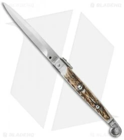 AGA Campolin 9" Sicilian Picklock Automatic Knife Stag Horn (4.1" Satin Bayo)